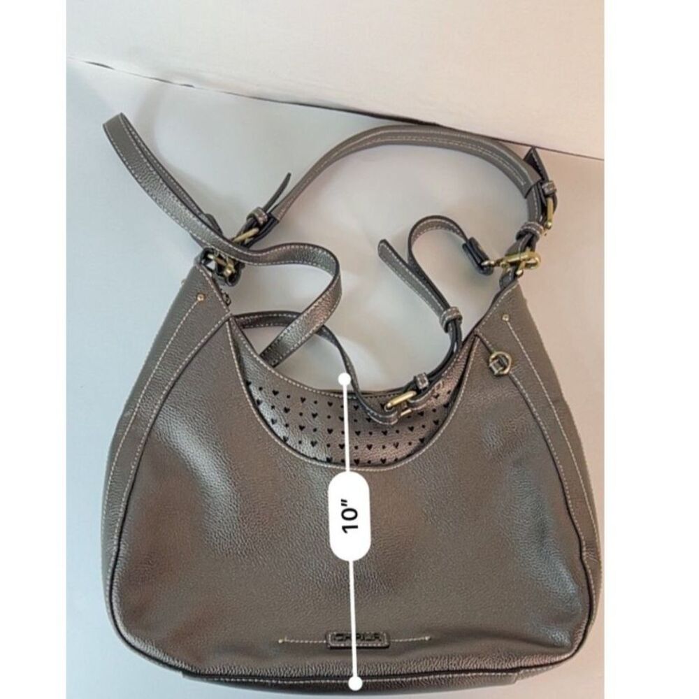 Chala Metallic Pewter Faux Leather Heart Cut-Out Hobo Shoulder Crossbody Bag - Picture 11 of 12